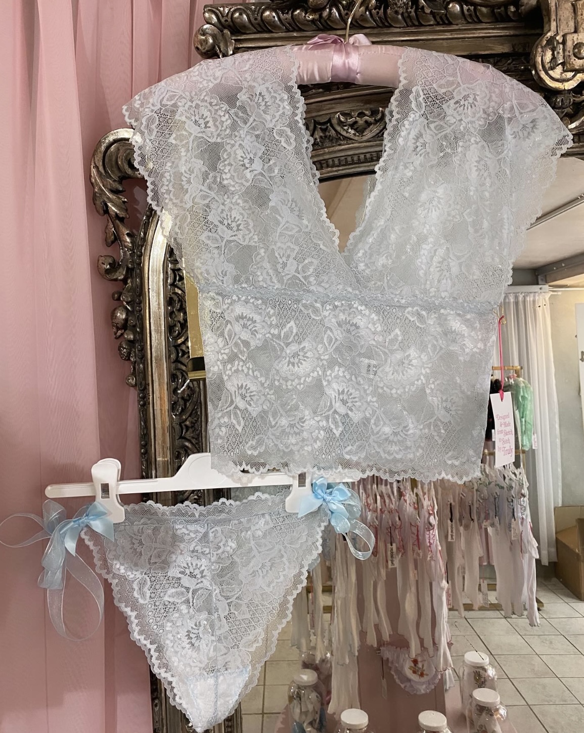 Celeste Lace Set – Tie Side Tanga Knickers & Vava Cami Top